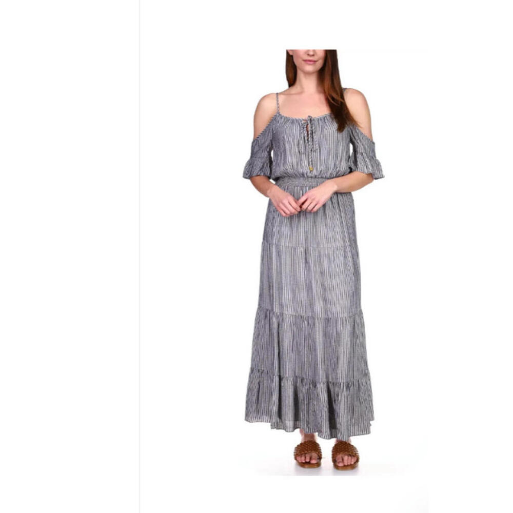 Michael Kors Shine Striped Off-The-Shoulder Maxi Dress Size M #1527